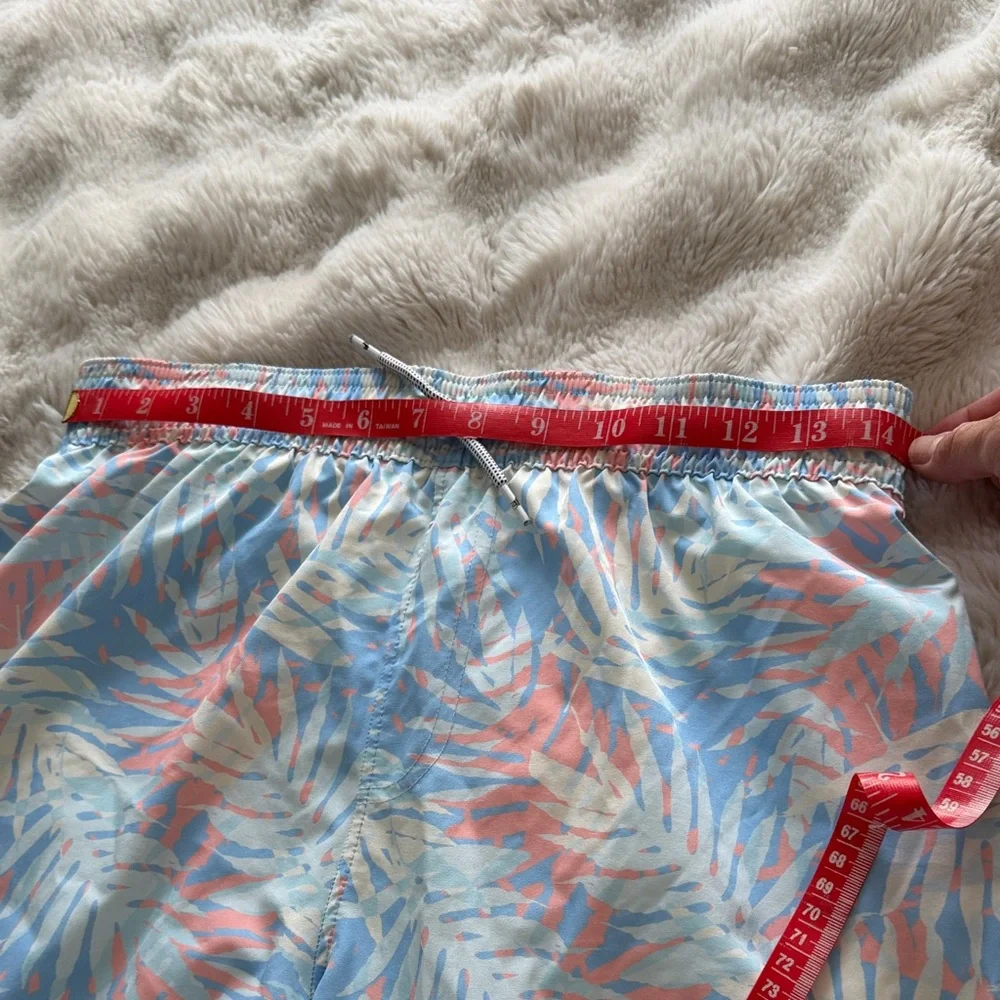 Abercrombie & Fitch Kids Palm Print Swim Trunks in Light Blue, Pink, Cream